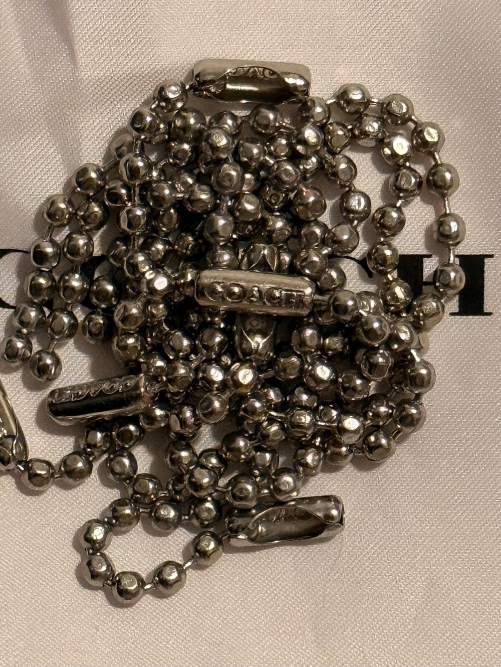 Coach Silver Nickel Branded Modern Hangtag Tag Ball Chain